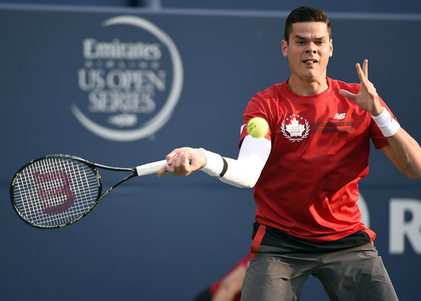 Milos Raonic hits a forehand against Jack Sock on day three of the Rogers Cup tennis tournament at Rexall Centre, Aug 7, 2014. u00e2u20acu201d Reuters pic