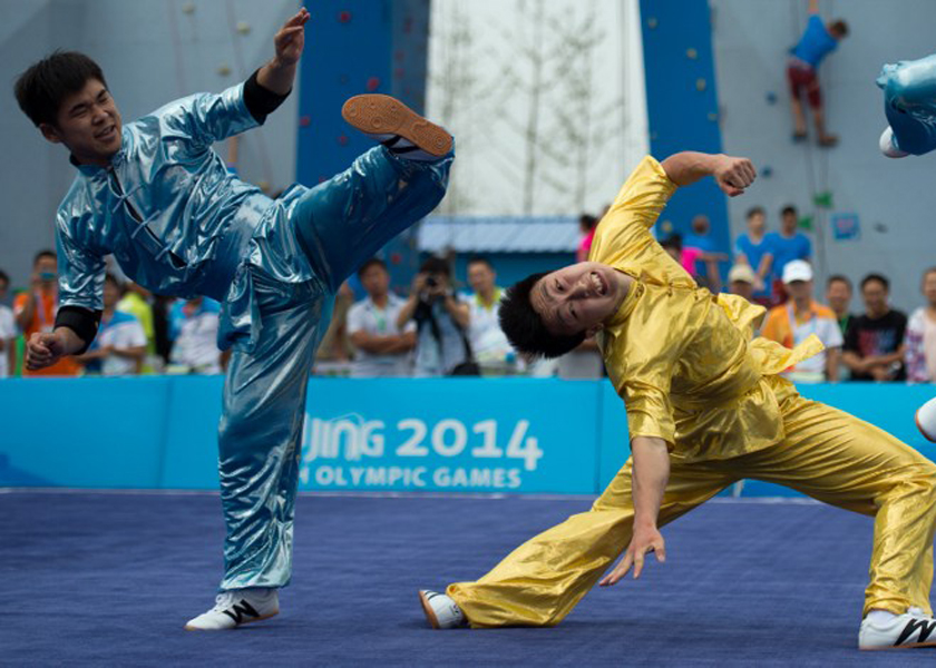 Wushu fighters perform at the Youth Olympic Games in Nanjing, Aug 18, 2014. u00e2u20acu201d AFP pic