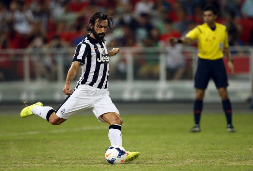 Juventus' Andrea Pirlo scores a penalty kick against the Singapore Selection side at the National Stadium at the Singapore Sports Hub. u00e2u20acu201d Reuters pic
