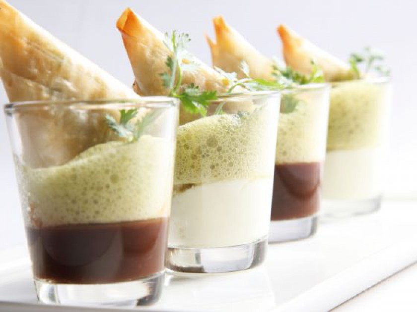 Sahau00e2u20acu2122s baked samosa with chutney foam. u00e2u20acu201d Today pic