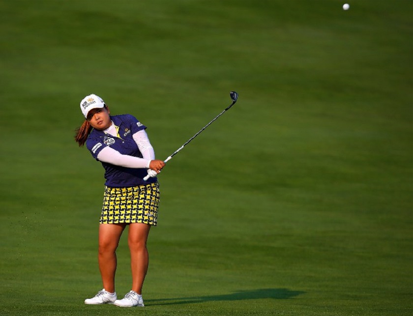 Park In-Bee of South Korea hits her second shot on the 18th hole during the third round of the Meijer LPGA Classic at Blythefield Country Club in Belmont, Michigan, August 10, 2014. u00e2u20acu201d AFP pic
