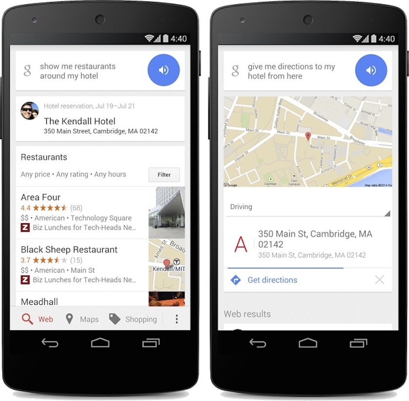 Googleu00e2u20acu2122s voice-activated assistant can now give you restaurant suggestions near your hotel. u00e2u20acu201d AFP-Relaxnews pic