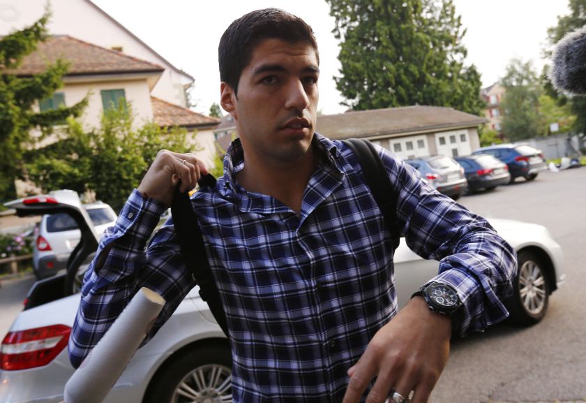 Uruguayan striker Luis Suarez arrives for a hearing at the Court of Arbitration for Sport (CAS) in Lausanne August 8, 2014. u00e2u20acu2022 Reuters pic