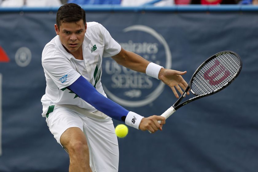 Milos Raonic (pic) hits a backhand against Lleyton Hewitt on day four of the Citi Open tennis tournament at the Fitzgerald Tennis Center, USA. u00e2u20acu2022 Picture by Geoff Burke-USA TODAY Sports/Reuters