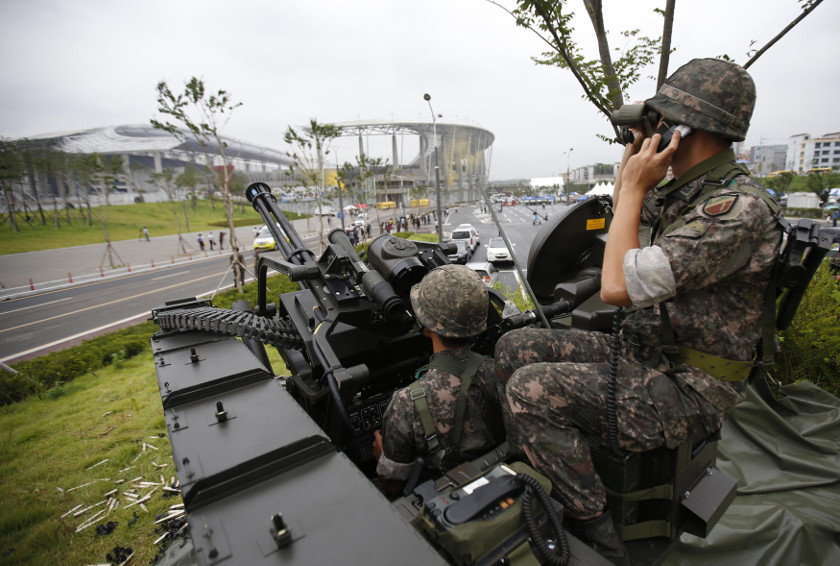 South Korean soldiers take part in an anti-terror drill ahead of the 2014 Incheon Asian Games at the Incheon Asiad Main Stadium in Incheon August 6, 2014. u00e2u20acu201d Reuters pic