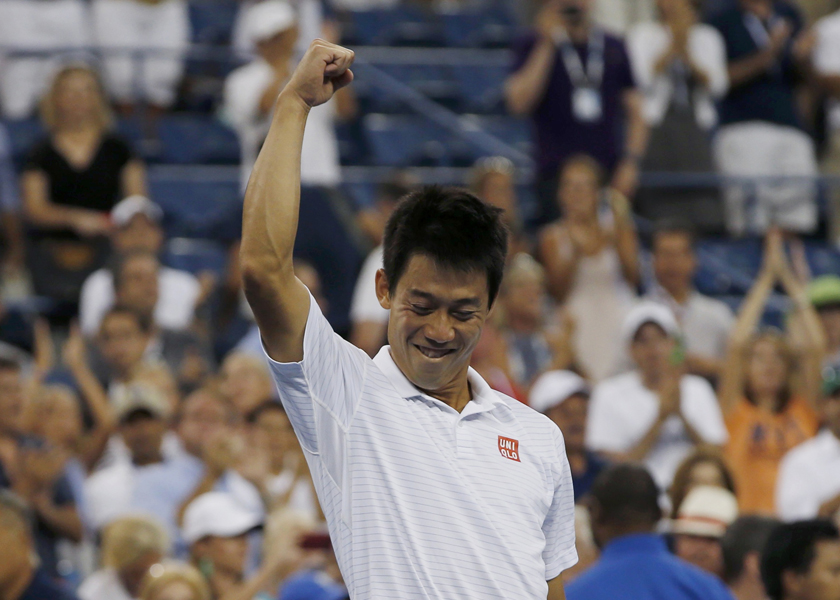 Kei Nishikori of Japan celebrates after defeating Stan Wawrinka of Switzerland during the US Open, Sept 4, 2014. u00e2u20acu201d Reuters pic