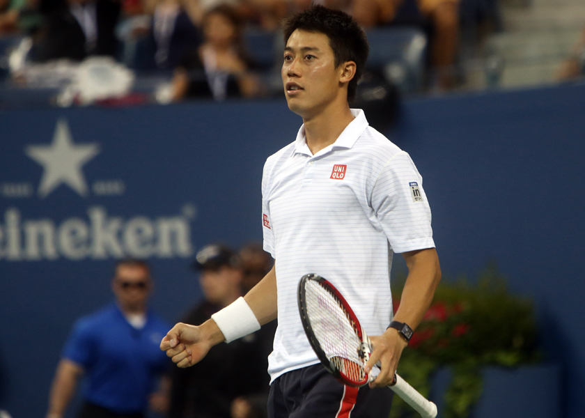 Kei Nishikori after recording match point against Stanislas Wawrinka on day ten of the 2014 US Open tennis, Sept 4, 2014. u00e2u20acu201d Reuters pic