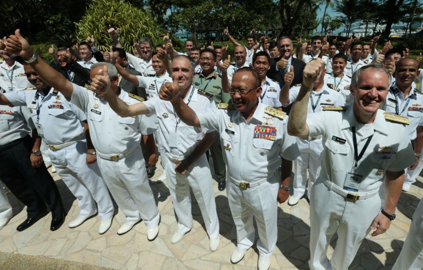 Malaysian Navy chief Tan Sri Abdul Aziz Jaafar (second right) with participants of the 3 day Asia Pacific Submarine Conference in Kota Kinabalu. u00e2u20acu2022 Picture by Julia Chan