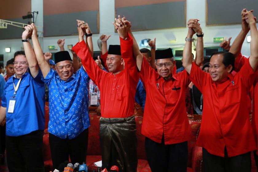 Deputy Prime Minister Tan Sri Muhyiddin Yassin and other BN party members celebrate Mat Razi Mat Ailu00e2u20acu2122s win, September 25, 2014. u00e2u20acu201d Picture by Saw Siow Feng