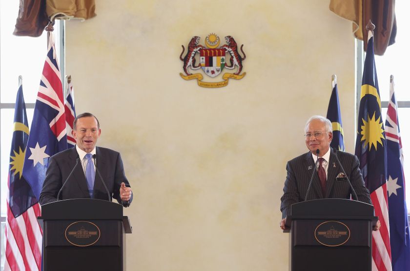 Australian Prime Minister Tony Abbott (left) and his Malaysian counterpart Datuk Seri Najib Razak speak at a joint news conference in Putrajaya September 6, 2014. u00e2u20acu201d Reuters pic
