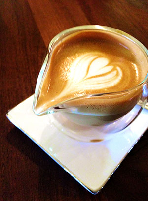 The piccolo latte at Doiffee comes in a teardrop-shaped cup