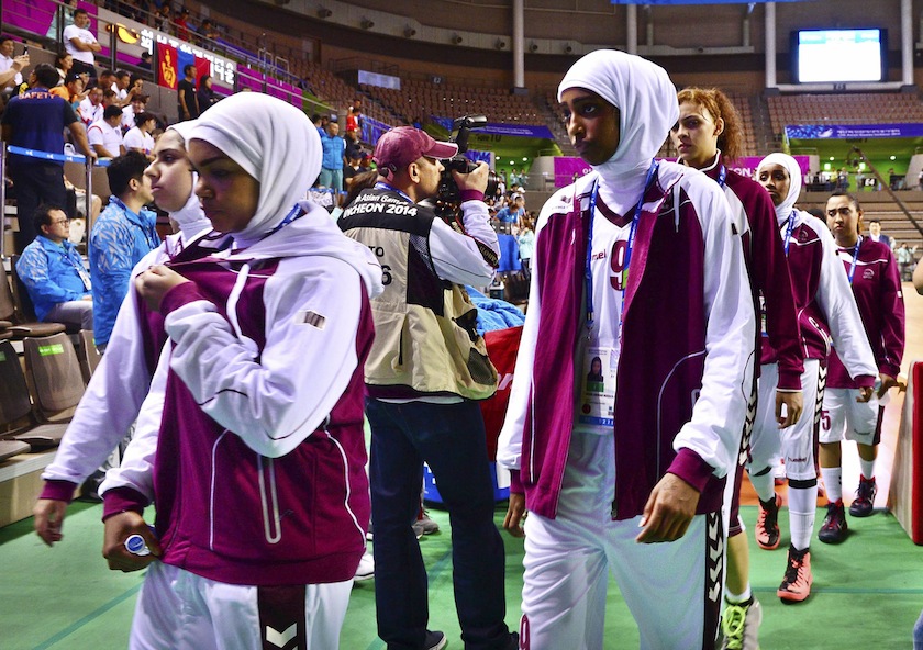 Qatar's women's basketball team leaves the court after forfeiting their women's basketball game against Mongolia at Hwaseong Sports Complex during the 17th Asian Games in Incheon September 24, 2014. u00e2u20acu201du00c2u00a0Reuters pic