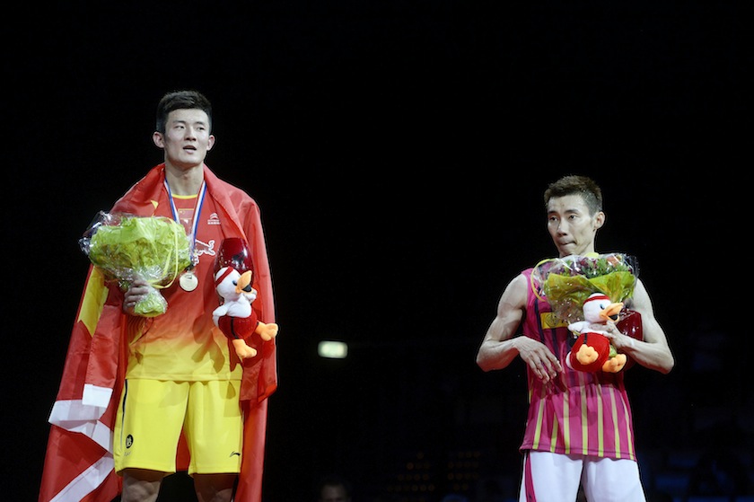China's Chen Long (left) stands on the podium after winning the men's singles final against Datuk Lee Chong Wei at the Badminton World Championship in Copenhagen August 31, 2014.u00c2u00a0u00e2u20acu201d Reuters pic