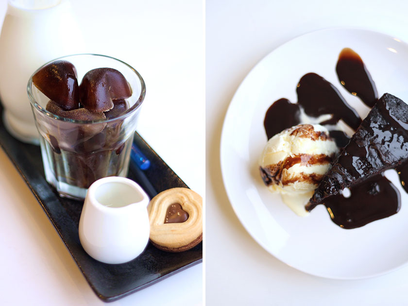 Cool down with Le Lapin Café’s Arabica heart-shaped ice cubes with cold milk (left). Chocolate brownie and vanilla ice-cream at Le Lapin Café (right)