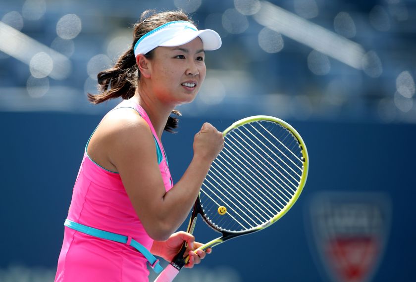 Peng Shuai reacts after winning a point during her match against Belinda Bencic on day nine of the 2014 US Open tennis tournament at USTA Billie Jean King National Tennis Center, September 2, 2014. u00e2u20acu201d Picture by Jerry Lai-USA TODAY Sports