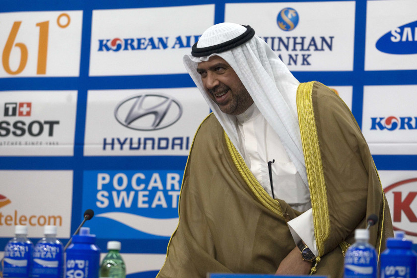 Olympic Council of Asia (OCA) President Sheikh Ahmad Al-Fahad Al-Sabah arrives at a news conference at the Main Media Centre of the 17th Asian Games in Incheon September 21, 2014. u00e2u20acu201d Reuters pic