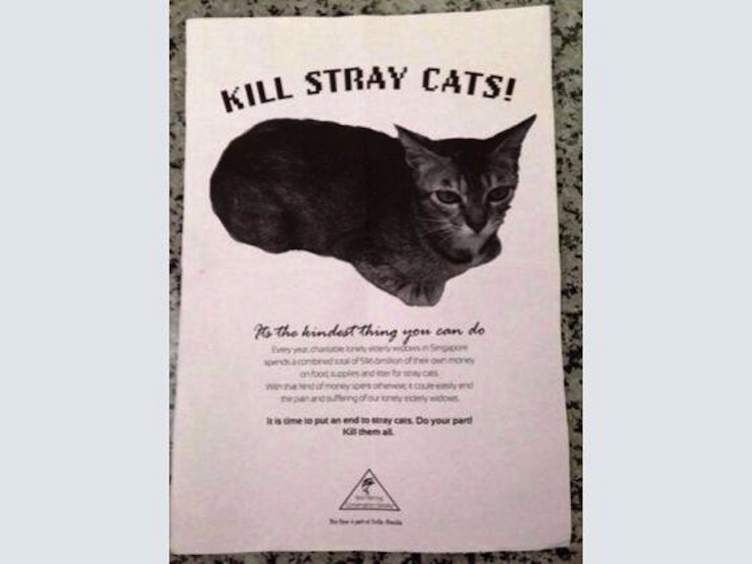 This flyer was part of a satirical performance-exhibition against evil acts by art collective Vertical Submarine for the recently concluded Singapore Night Festival. u00e2u20acu201du00c2u00a0Today pic