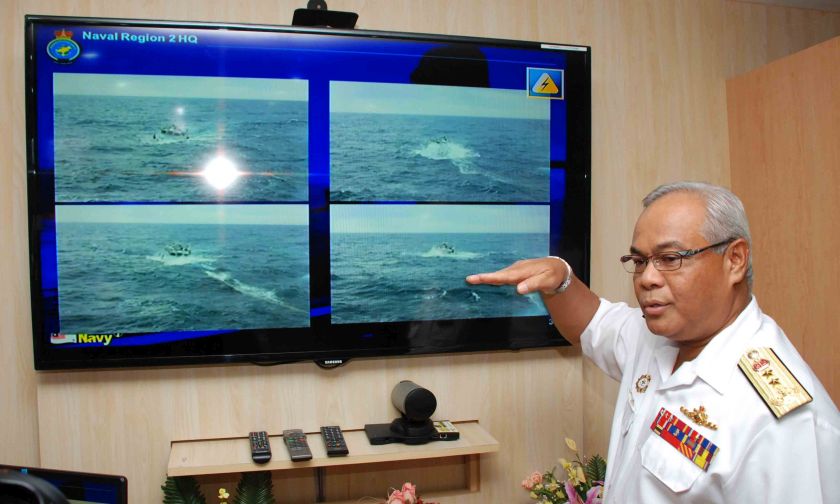 Region Two navy commander Rear Admiral Datuk Mohammad Rosland Omar explaining search and rescue efforts of CB204 to the media . u00e2u20acu201d Picture by Julia Tan
