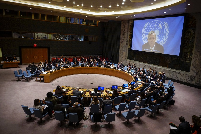 UN Ebola mission chief Anthony Banbury (on Screen) speaks to members of the United Nations Security Council during a meeting on the Ebola crisis at the UN headquarters in New York , October 14, 2014. u00e2u20acu201d Reuters pic