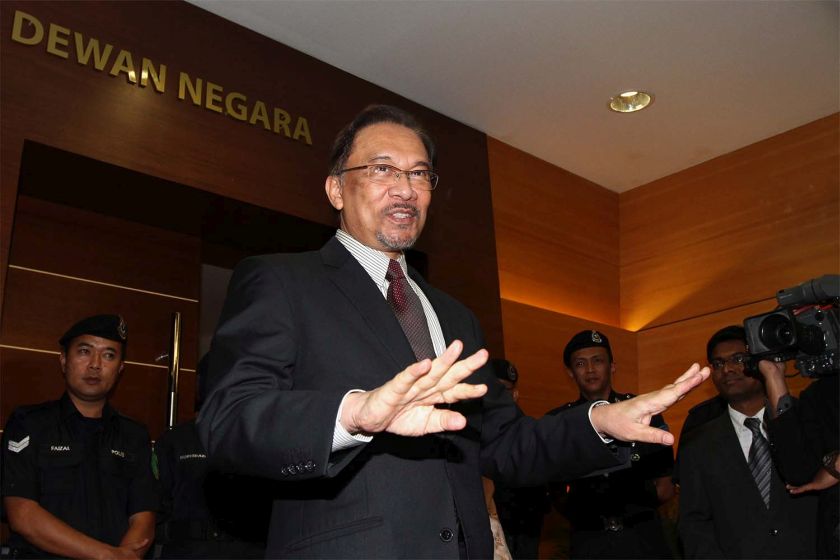 Datuk Seri Anwar Ibrahim speaks to reporters after the tabling of Budget 2015 in Parliament, October 10, 204. u00e2u20acu201d Picture by Yusof Mat Isa
