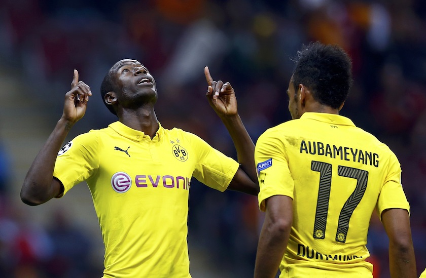Adrian Ramos of Borussia Dortmund (left) celebrates his goal against Galatasaray with team mate Pierre-Emerick Aubameyang (right) during their Champions League Group D match in Istanbul October 22, 2014.u00c2u00a0u00e2u20acu201d Reuters pic