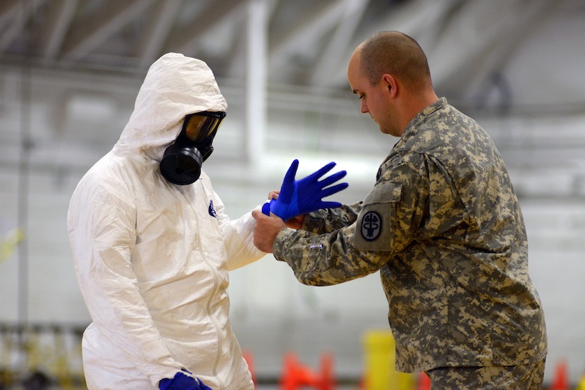 James Knight of US Army Medical Research Institute of Infectious Diseases trains US Army soldiers from the 101st Airborne Division (Air Assault), who are earmarked for the fight against Ebola,  at Fort Campbell, Kentucky October 9, 2014.u00c2u00a0u00e2u20acu201d Reuters pic