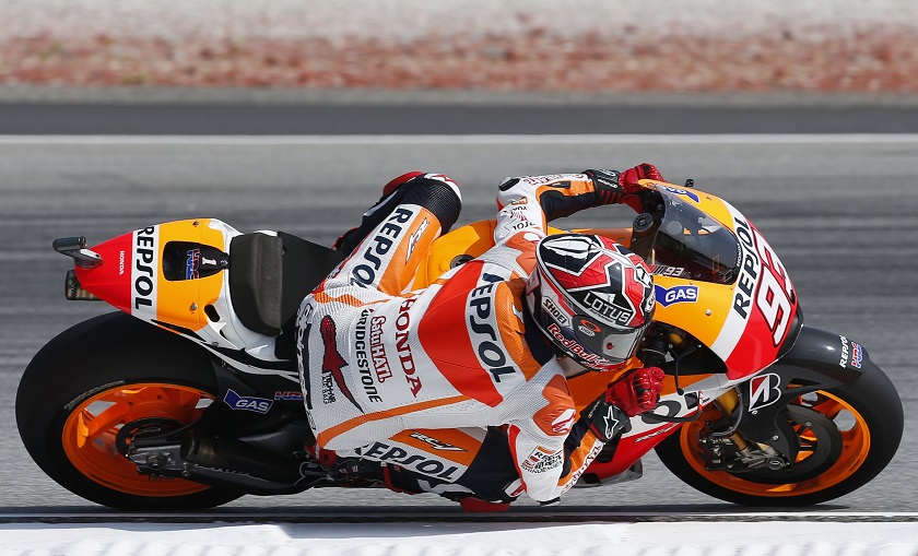 nHonda MotoGP rider Marc Marquez of Spain rides during the first free practice session of the Malaysian Motorcycle Grand Prix at Sepang International Circuit near Kuala Lumpur, October 24, 2014. u00e2u20acu201d Reuters picn