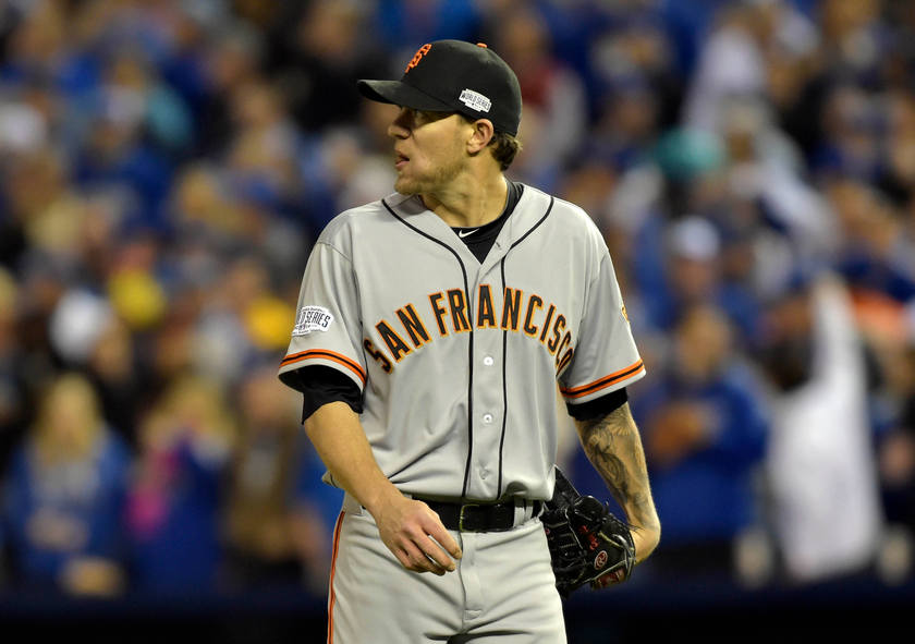 San Francisco Giants starting pitcher Jake Peavy reacts after being relieved against the Kansas City Royals during game six of the 2014 World Series at Kauffman Stadium October 28, 2014. u00e2u20acu201d Reuters pic