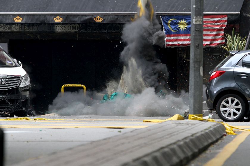 The grenade is safely detonated at Jalan Bukit Bintang, Kuala Lumpur. u00e2u20acu2022 Picture by Yusof Mat Isa
