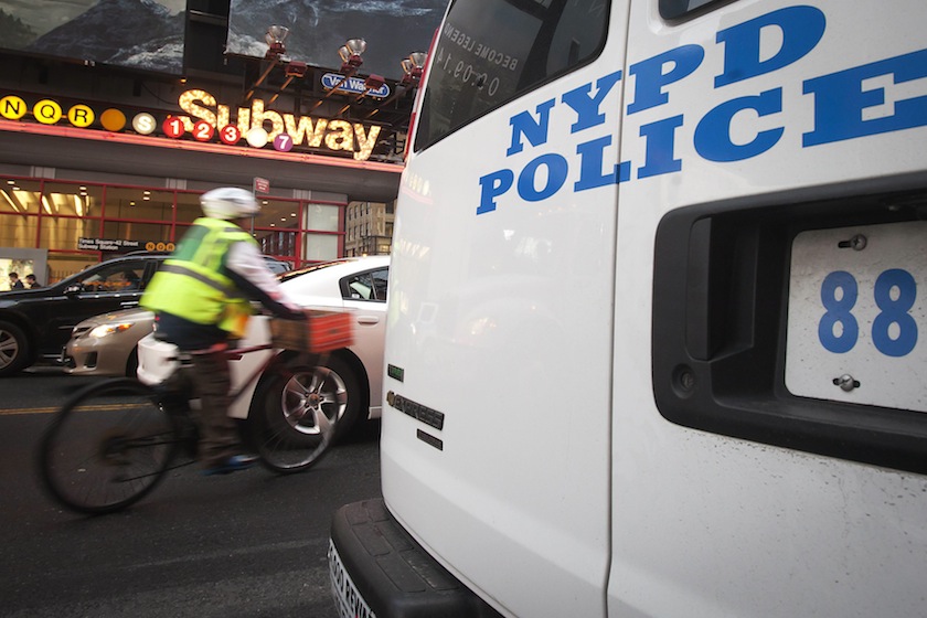 A police van is pictured parked outside the Times Square subway station in the Manhattan borough of New York September 25, 2014. u00e2u20acu201d Reuters pic