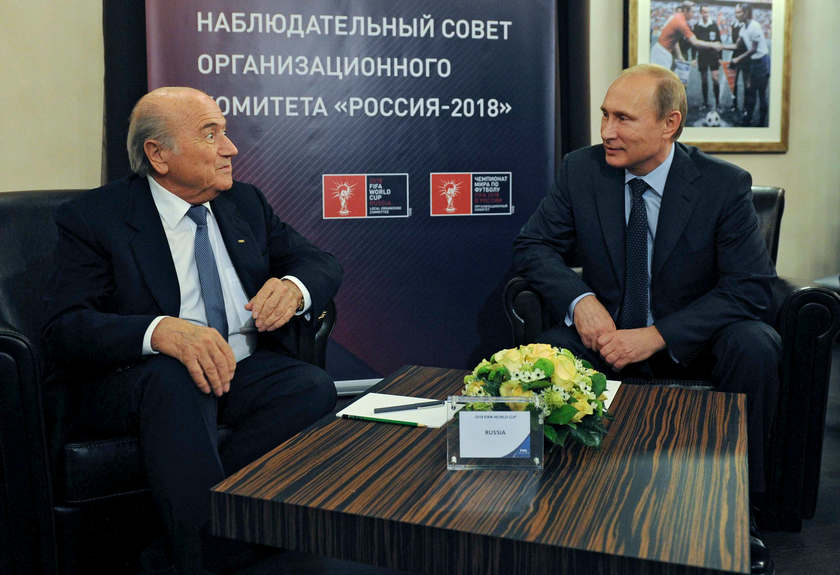 FIFA President Sepp Blatter (left) talks with Russia's President Vladimir Putin in Moscow, October 28, 2014. u00e2u20acu201d Reuters pic n