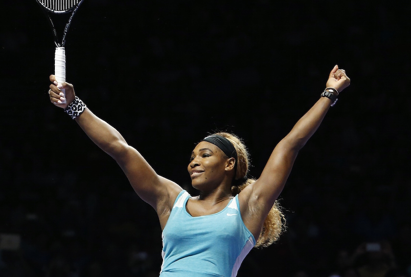 Serena Williams celebrates defeating Simona Halep in the womenu00e2u20acu2122s singles final tennis match of the WTA Finals at the Singapore Indoor Stadium October 26, 2014 u00e2u20acu201d Reuters pic