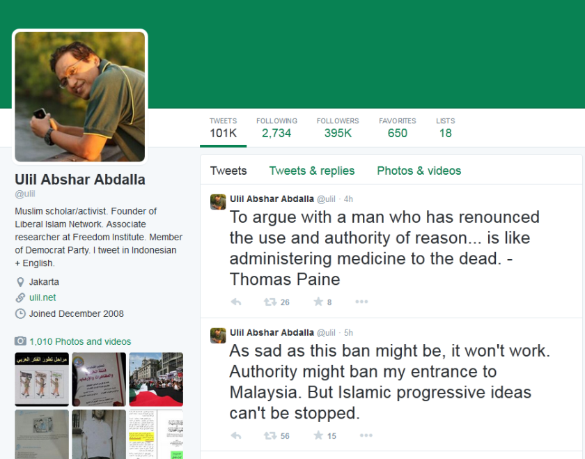 A screenshot of Ulil Abshar Abdallau00e2u20acu2122s Twitter feed