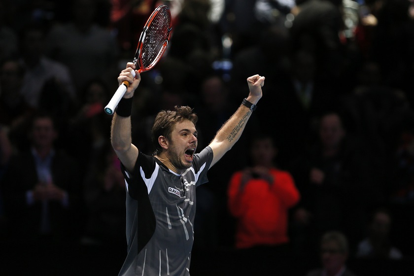 Stanislas Wawrinka of Switzerland celebrates after winning his tennis match against Marin Cilic of Croatia at the ATP World Tour Finals at the O2 Arena in London November 14, 2014. u00e2u20acu201d Reuters pic