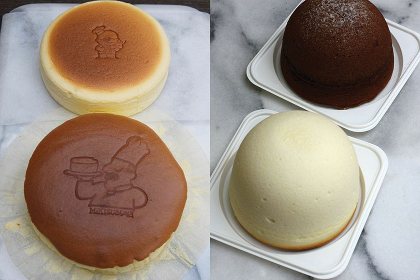 At the back is Uncle Tetsu cheesecake, while the front is the slightly larger Miki Ojisan No Mise cheesecake (left). Uncle Tetsu's cheese zuccotto resemble hats with a light souffle texture (right)