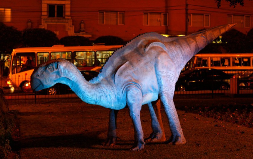 A dinosaur replica of the Iguanodon is seen during an exhibition in Lima, Peru on September 6, 2011. Fossils of the Iguanodon have been unearthed in Mount Gagau, Hulu Terengganu. u00e2u20acu201d Reuters pic
