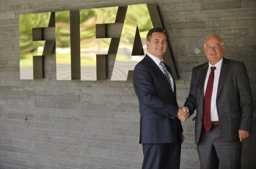 File picture shows Hans-Joachim Eckert (right), Chairman of the adjudicatory chamber of the FIFA Ethics Committee, and Michael J Garcia (left), Chairman of the investigatory chamber of the FIFA Ethics Committee, at FIFA headquarters in Zurich. u00e2u20acu201d AFP pic
