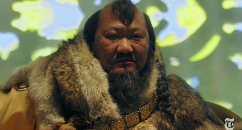 A scene from the Netflix series, u00e2u20acu02dcMarco Polou00e2u20acu2122, Mongolian emperor Kublai Khan sits on a throne in his palace. u00e2u20acu201d New York Times videograb