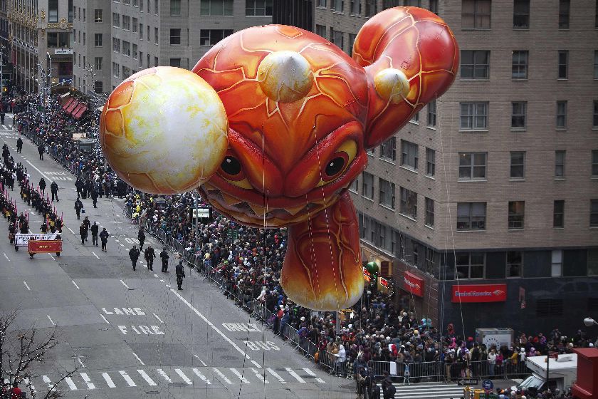 A Skylanders Eruptor float makes its way down 6th Ave during the Macyu00e2u20acu2122s Thanksgiving Day Parade in New York November 27, 2014. REUTERS/Carlo Allegri