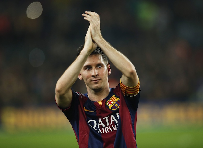 Barcelona's Lionel Messi celebrates at the end of their Spanish first division match against Sevilla at Nou Camp stadium in Barcelona November 22, 2014. u00e2u20acu201du00c2u00a0Reuters pic