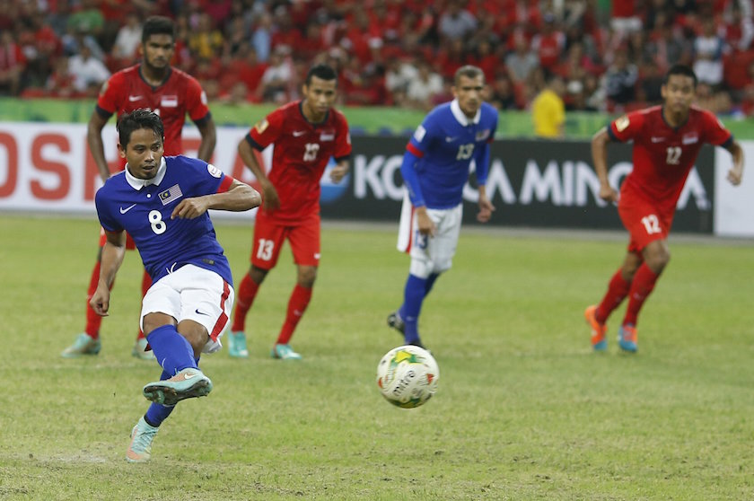 Malaysiau00e2u20acu2122s Safiq Rahim converts a penalty to score against Singapore during their Suzuki Cup Group B match at the National Stadium in Singapore November 29, 2014. u00e2u20acu201d Reuters pic