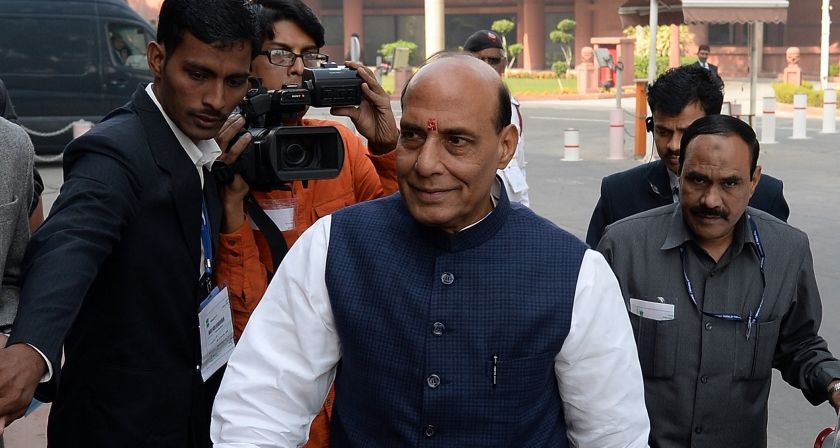 Indian Home Minister Rajnath Singh arrives for the start of the winter session of Parliament in New Delhi on November 24, 2014. u00e2u20acu201d AFP pic