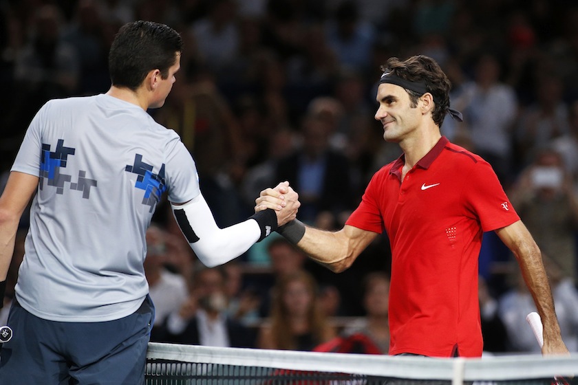 Raonic of Canada shakes hands with Switzerland's Roger Federer following their men's singles quarter-final tennis match at the Paris Masters tennis tournament at the Bercy sports hall in Paris, October 31, 2014. u00e2u20acu201du00c2u00a0Reuters pic