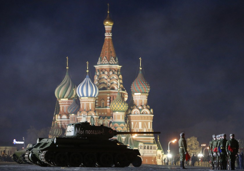 Picture released November 2, 2014 shows a T-34 Soviet-made tank and Russian servicemen taking part in a rehearsal for a military parade at the Red Square in Moscow. The parade will mark the anniversary of a historical parade of 1941. u00e2u20acu201d Reuters pic
