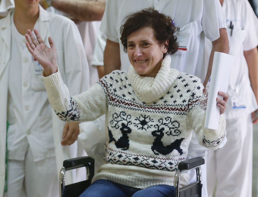 Spanish nurse Teresa Romero who contracted Ebola raises her arms after being discharged from the Carlos III hospital in Madrid, November 5, 2014. u00e2u20acu201d Reuters pic