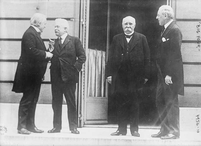 The Big Four Allied leaders of World War One, British PM David Lloyd George, Italian Premier Vittorio Emanuele Orlando, French Premier Georges Clemenceau and President Woodrow Wilson are seen in Versailles at the Paris peace conference in May 27, 1919. u00e2u20ac