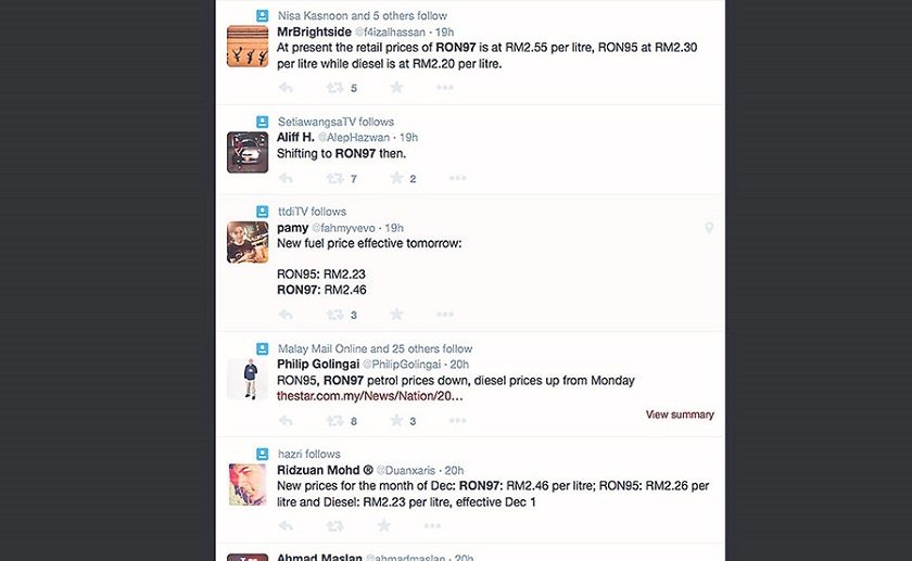 Many motorists took to Twitter to vent their frustration at the unavailability of RON97 yesterday. 