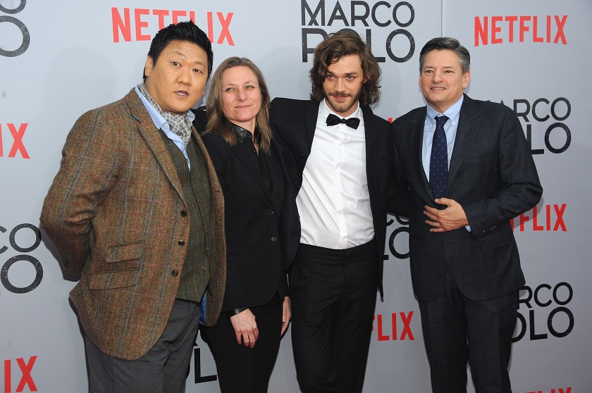  (From left) Benedict Wong, Cindy Holland, Lorenzo Richelmy and Ted Sarandos attend the u00e2u20acu02dcMarco Polou00e2u20acu2122 New York Series Premiere at AMC Lincoln Square Theatre on December 2, 2014 in New York City. u00e2u20acu201d AFP pic