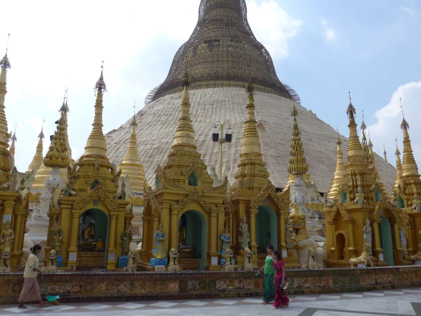 The Shwedagon Pagoda... lovely even though it is shrouded for its annual cleaning. — Picture courtesy of Peter Long