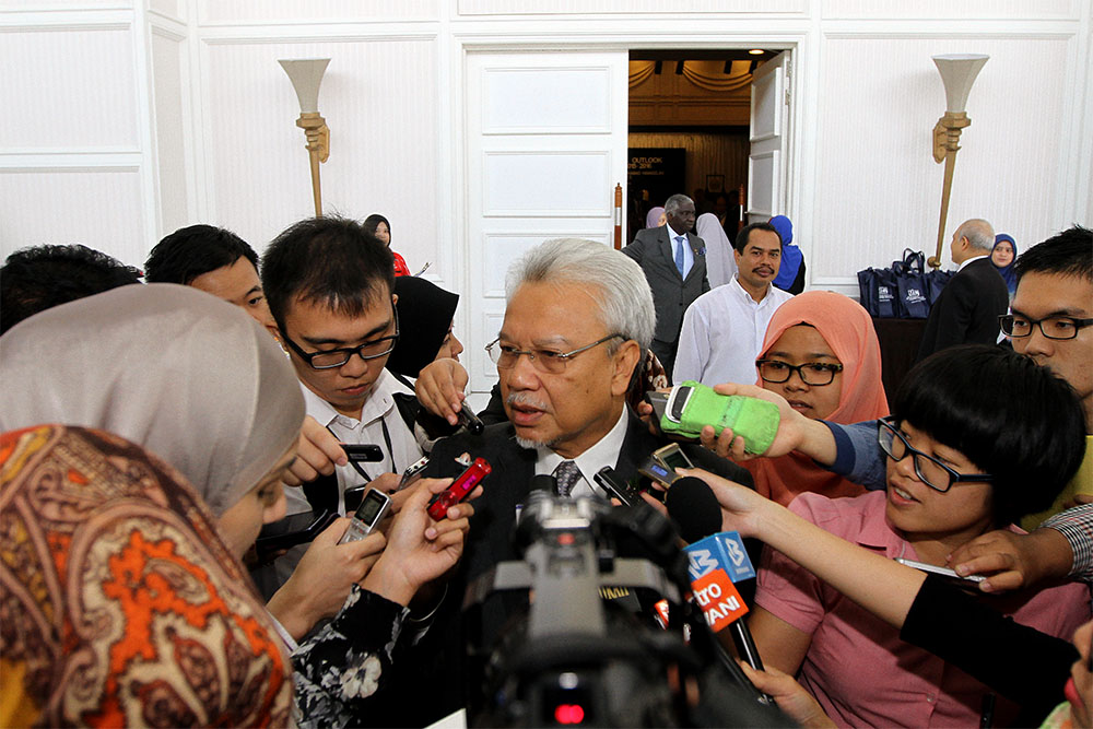 Second Finance Minister Datuk Seri Ahmad Husni Hanadzlah speaks to reporters after the National Economic Outlook Conference 2015-2016 at The Royale Chulan in Damansara, December 2, 2014. u00e2u20acu201d Picture by Yusof Mat Isa